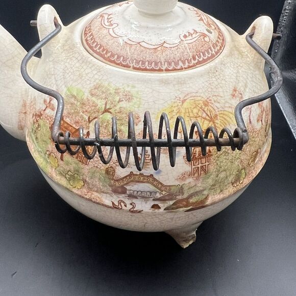 Tea Pot Brown & Ritchie Oriental Japanese Asian Garden Wire Handle Flaws - Picture 8 of 16
